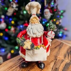 Cutest Baking Santa Resin Figurine, Tray of Cookies & Peppermint, 8.5"